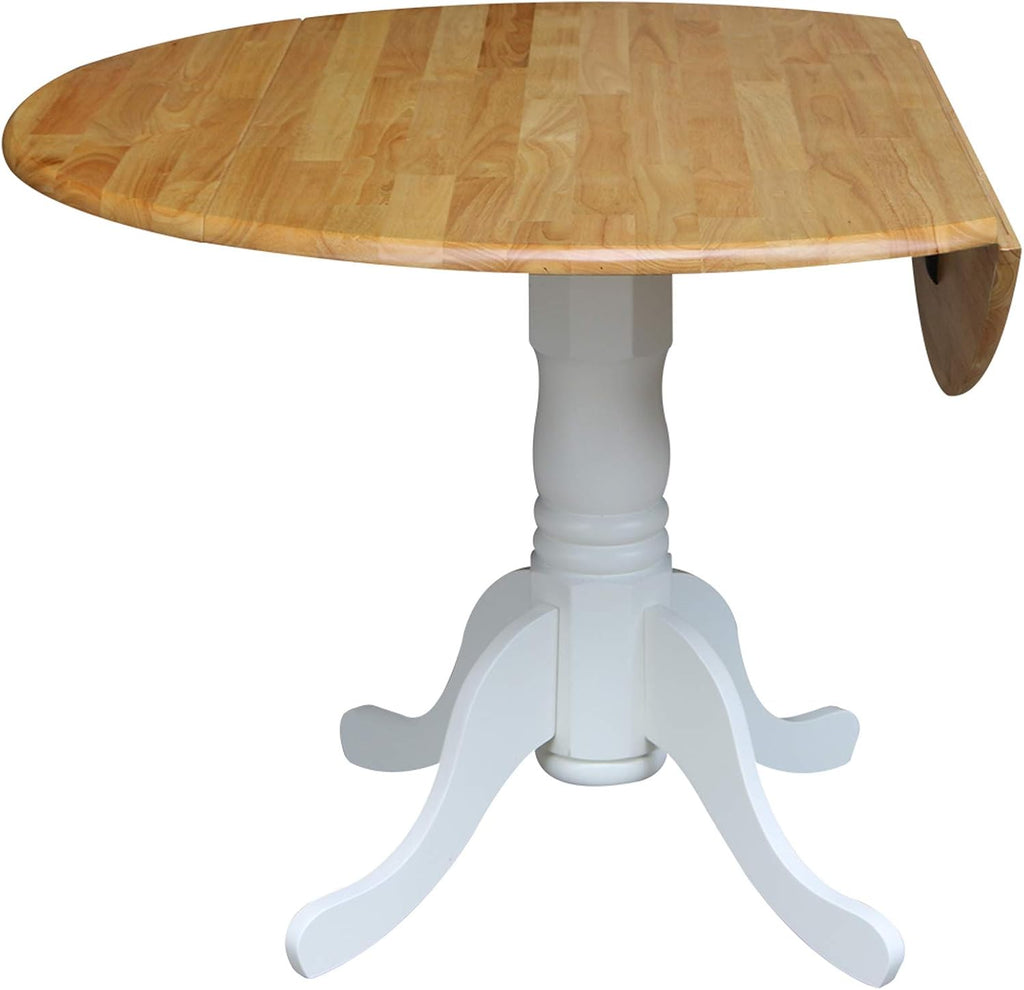 42' Round Dual Drop Leaf Pedestal Dining Table, Solid Wood, Easy Assembly, 20mm Top Thickness, Kitchen/Dining Room, Includes Two 9' Drop Leaves, Durable Parawood Construction, Unfinished