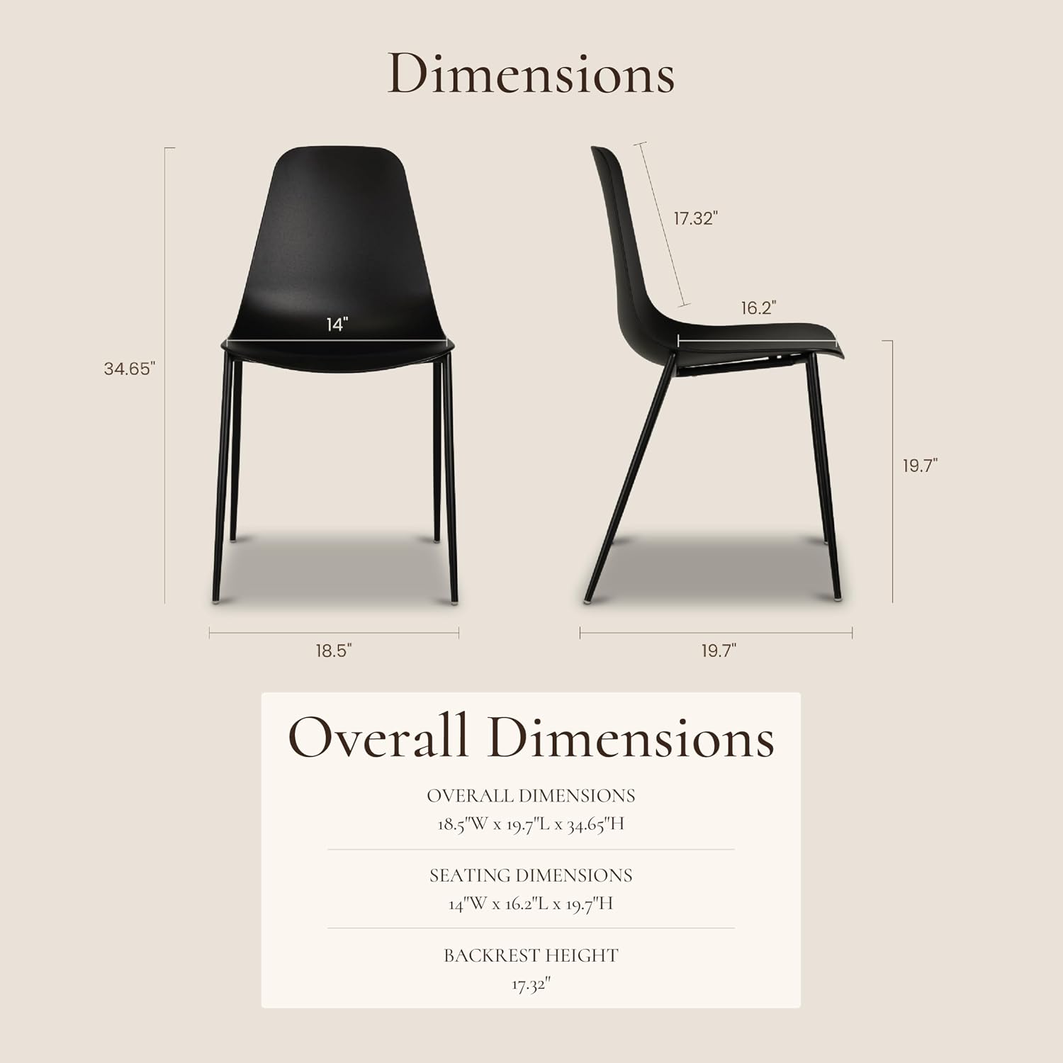Poly & BARK Isla Modern Kitchen Chairs Set of 4 - Plastic Dining Chair with Metal Legs - Quick Assembly Simple Cafe Chairs Plastic for Indoor or Outdoor - Ebony Black