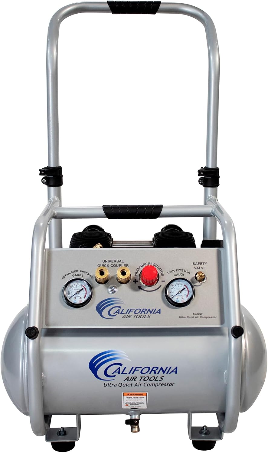 California Air Tools 5020W Powerful 2.0 HP Ultra Quiet and Oil-Free Air Compressor with Wheels and Telescope Handle, 5 Gallon Tank Capacity, 70 dB Noise Level, Electric, Portable