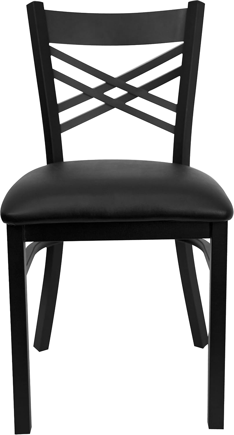 Flash Furniture Hercules Series 'X' Back Metal Restaurant Chair, Modern Upholstered Armless Dining Chair for Restaurants and Kitchens, Black