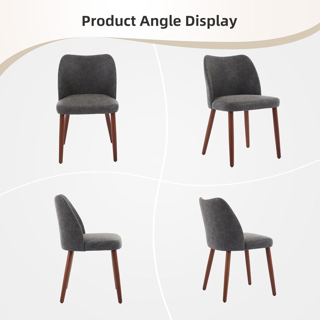 GarveeHome Wooden Dining Chair Set of 4 Upholstered Leather Dining Chair with Wood Legs, Wing Backrest, Wooden Kitchen Chairs with Thick Cushions, Leveling Feet for Dining Room, Living Room, Dark Grey