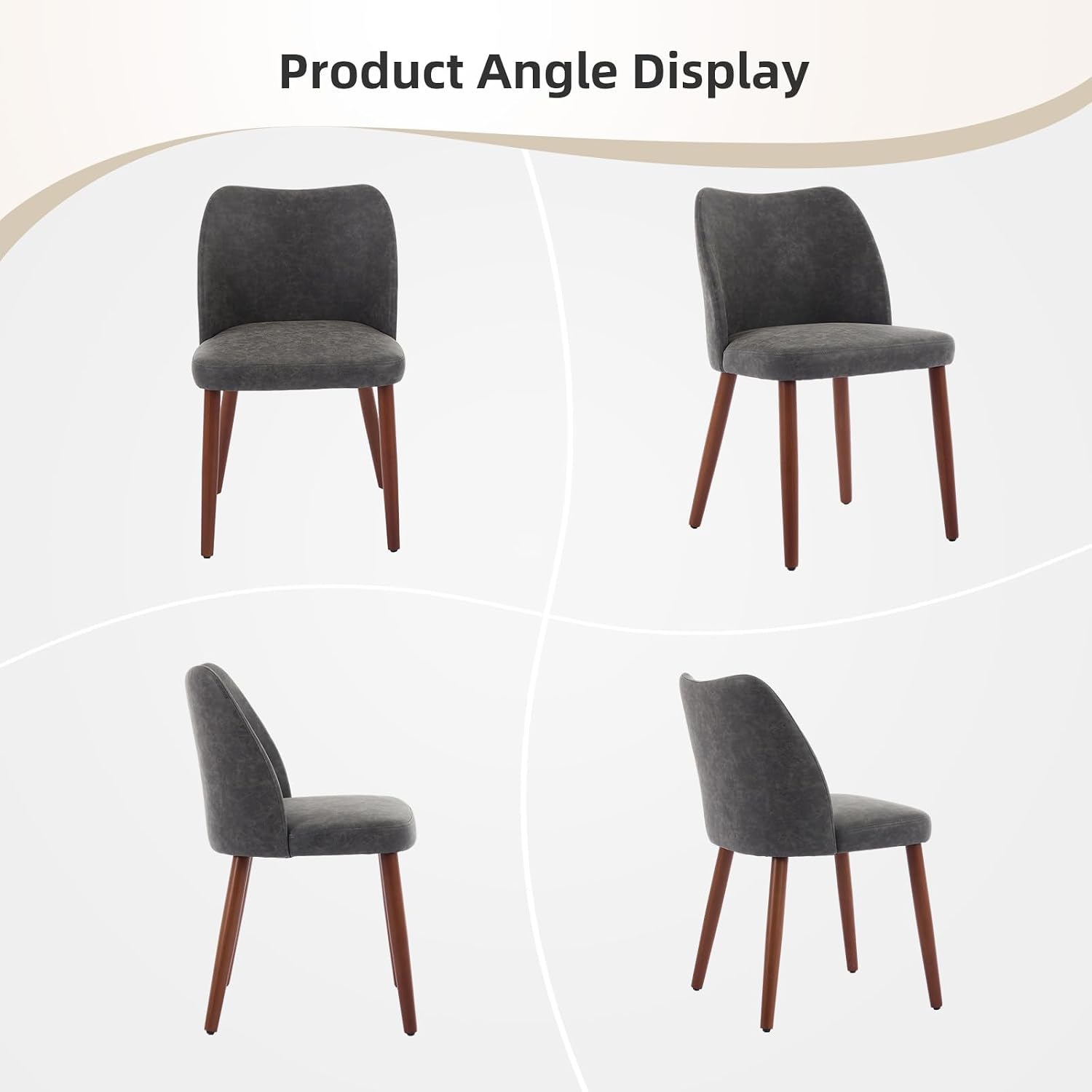 GarveeHome Wooden Dining Chair Set of 4 Upholstered Leather Dining Chair with Wood Legs, Wing Backrest, Wooden Kitchen Chairs with Thick Cushions, Leveling Feet for Dining Room, Living Room, Dark Grey