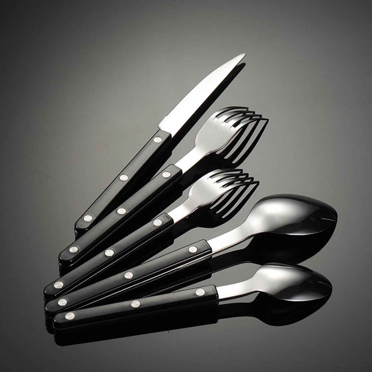 Silverware Set,30 Piece Flatware Set for 6,Black Clip Handle Rivet Cutlery,Including Steak Knife Fork and Spoon,Dishwasher Safe,Gift Package for Wedding Housewarming
