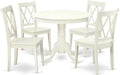 East West Furniture ANCL5-LWH-W 5 Piece Dining Table Set for 4 Includes a Round Kitchen Table with Pedestal and 4 Kitchen Dining Chairs, 36x36 Inch, Linen White