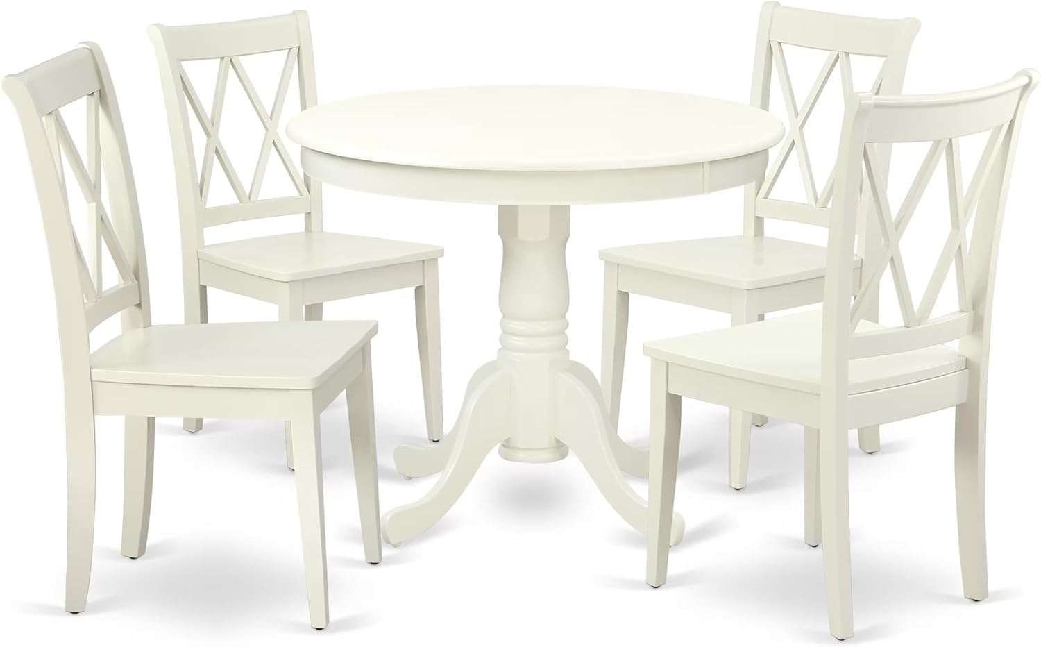 East West Furniture ANCL5-LWH-W 5 Piece Dining Table Set for 4 Includes a Round Kitchen Table with Pedestal and 4 Kitchen Dining Chairs, 36x36 Inch, Linen White