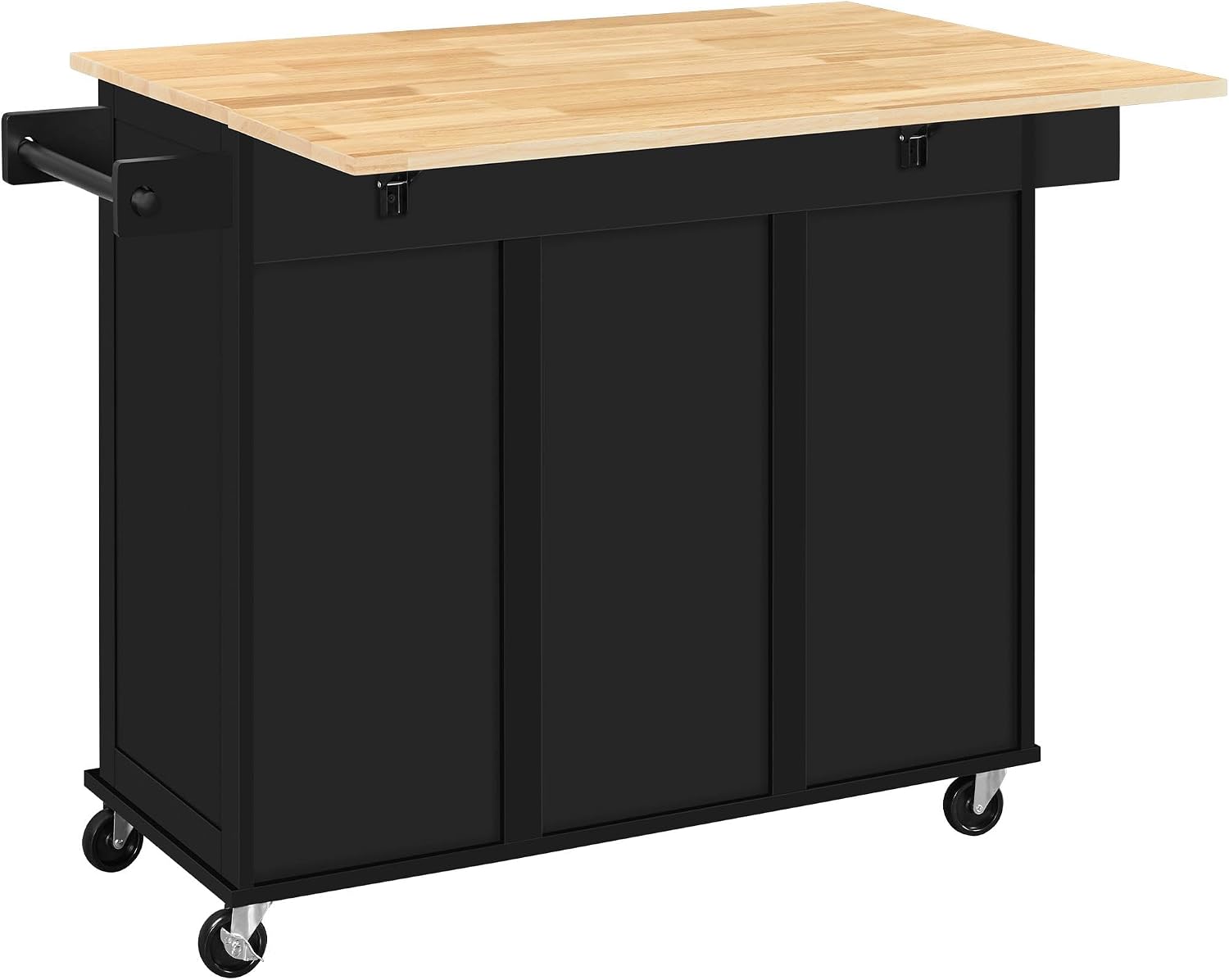 Yaheetech Kitchen Island Cart with Drop Leaf, 49' Rolling Island Table with Storage, Drawer, Kitchen Cart with Rubberwood Top, Detachable Towel & Spice Rack, Black