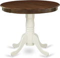 East West Furniture AMT-WLW-TP Antique Kitchen Dining Table - a Round Wooden Table Top with Pedestal Base, 36x36 Inch, Walnut & Linen White