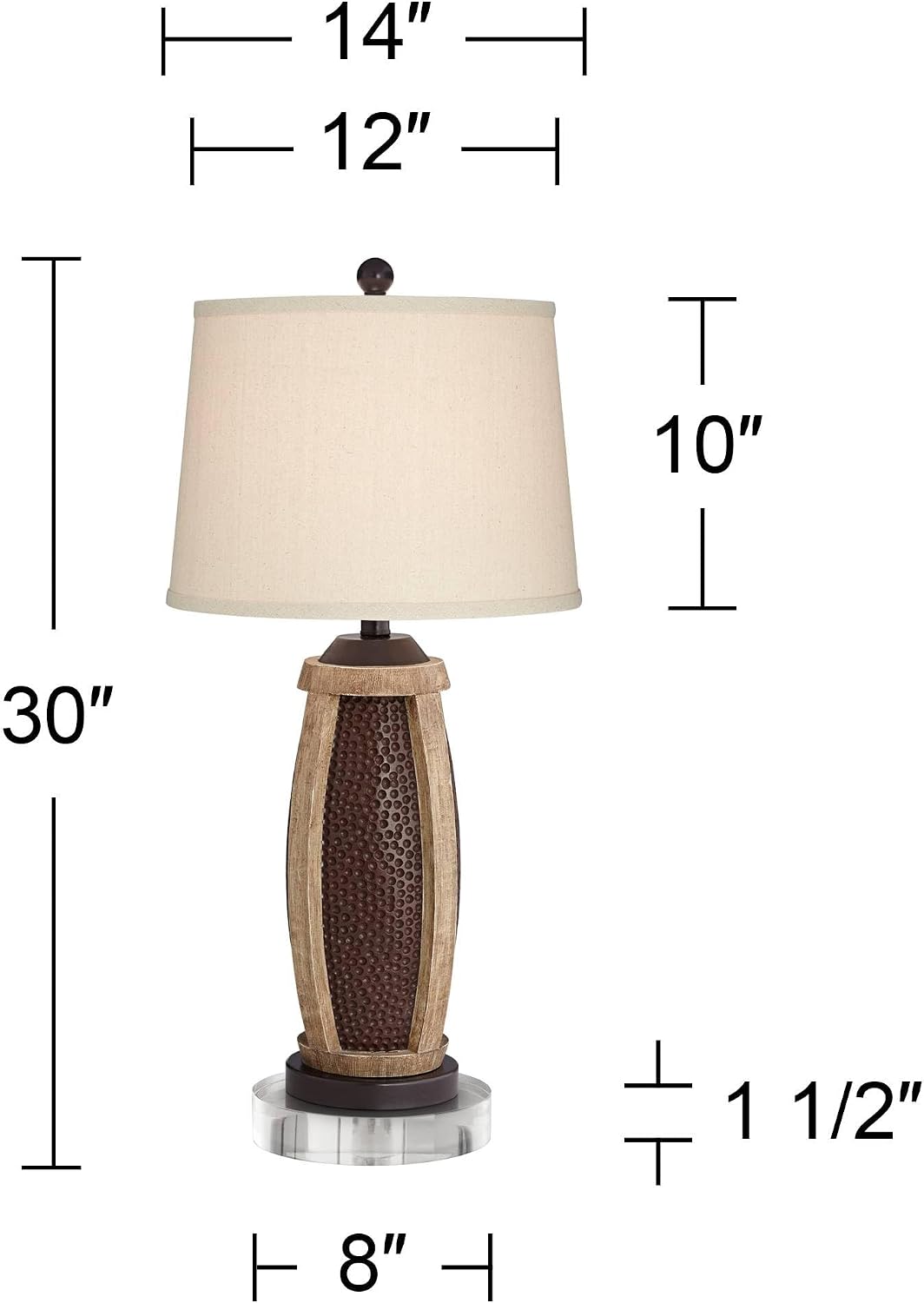 John Timberland Parker Industrial Rustic Table Lamps 30' Tall Set of 2 with Round Risers USB Charging Port Hammered Bronze Wood Oatmeal Drum Shade for Living Room Bedroom House Bedside Home