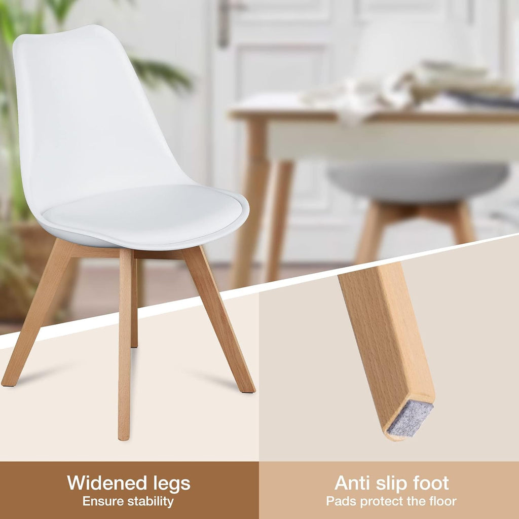 OLIXIS Dining Chairs Set of 8 Kitchen Mid Century Modern Chairs with Wood Legs and PU Leather Cushion for Living Room Bedroom Outdoor Lounge, White