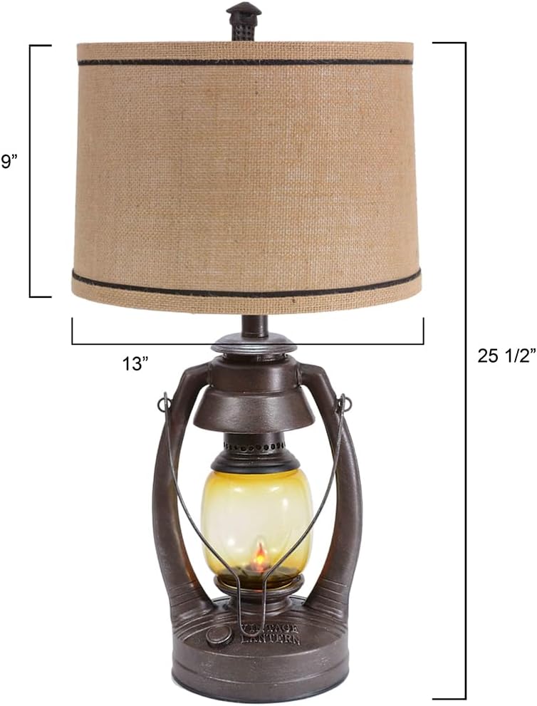 BLACK FOREST DECOR Vintage Lantern Table Lamp - Rustic Cabin Decor for Living Room, Nightstand, Desk - 25.5' x 13'