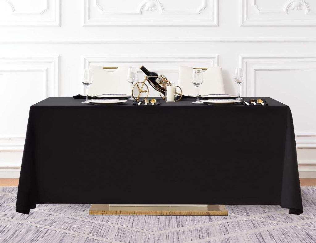Surmente 10 Pack Black Tablecloth 90 x 132-inch Rectangular Polyester Table Cloth for Weddings, Banquets, or Restaurants