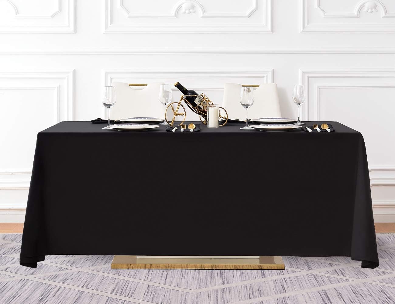 Surmente 10 Pack Black Tablecloth 90 x 132-inch Rectangular Polyester Table Cloth for Weddings, Banquets, or Restaurants