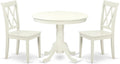 East West Furniture ANCL3-LWH-W 3 Piece Kitchen Table Set for Small Spaces Contains a Round Dining Room Table with Pedestal and 2 Solid Wood Seat Chairs, 36x36 Inch, Linen White