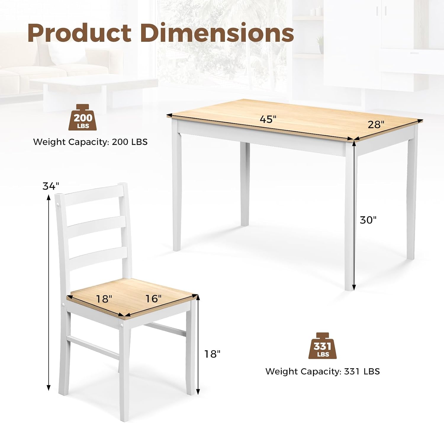 COSTWAY Dining Table Set for 4, Wood Kitchen Table Chairs Set with Rubber Wood Legs, Space-Saving Design, Modern 5-Piece Dinette Set for Small Place, Kitchen, Dining Room, Restaurant (Natural)