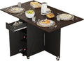 3imothrix Folding Dining Table, Small Dining Table, Space Saving Dining Table with 6 Wheels, Kitchen Table Sewing Table for Small Spaces (Black Dark Brown)