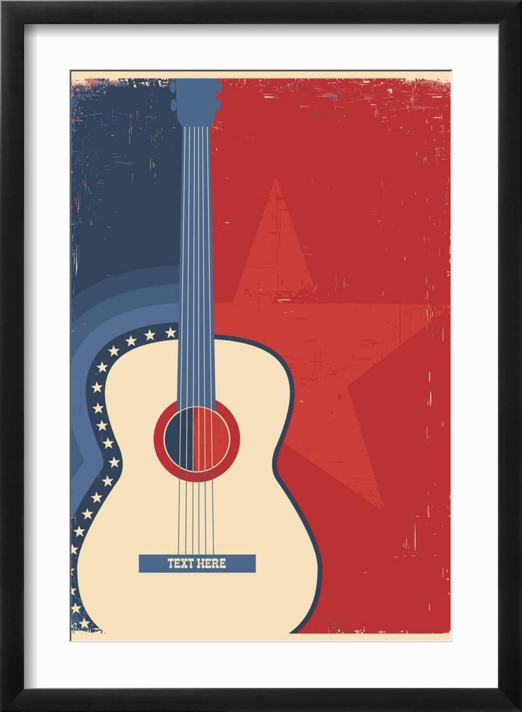 ART.COM Wall Art Print Country Music Poster with Guitar on Old Paper Texture on Black Frame by Tancha, 16' x 22'