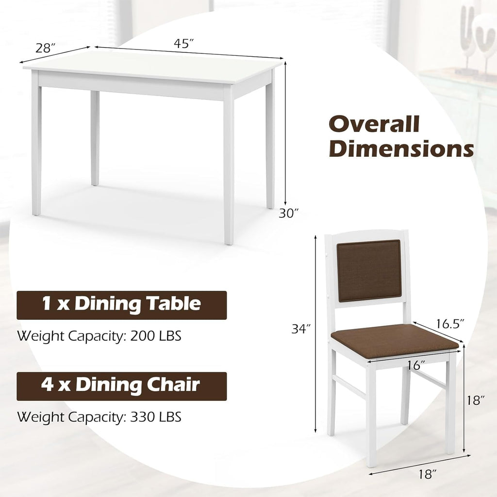 Tangkula Dining Table Set for 4, Farmhouse Solid Wood Dinette Set w/Rubber Wood Legs, Upholstered Seat & Padded Backrest, Mid-Century Modern Dining Table and Chairs Set for Kitchen, Dining Room