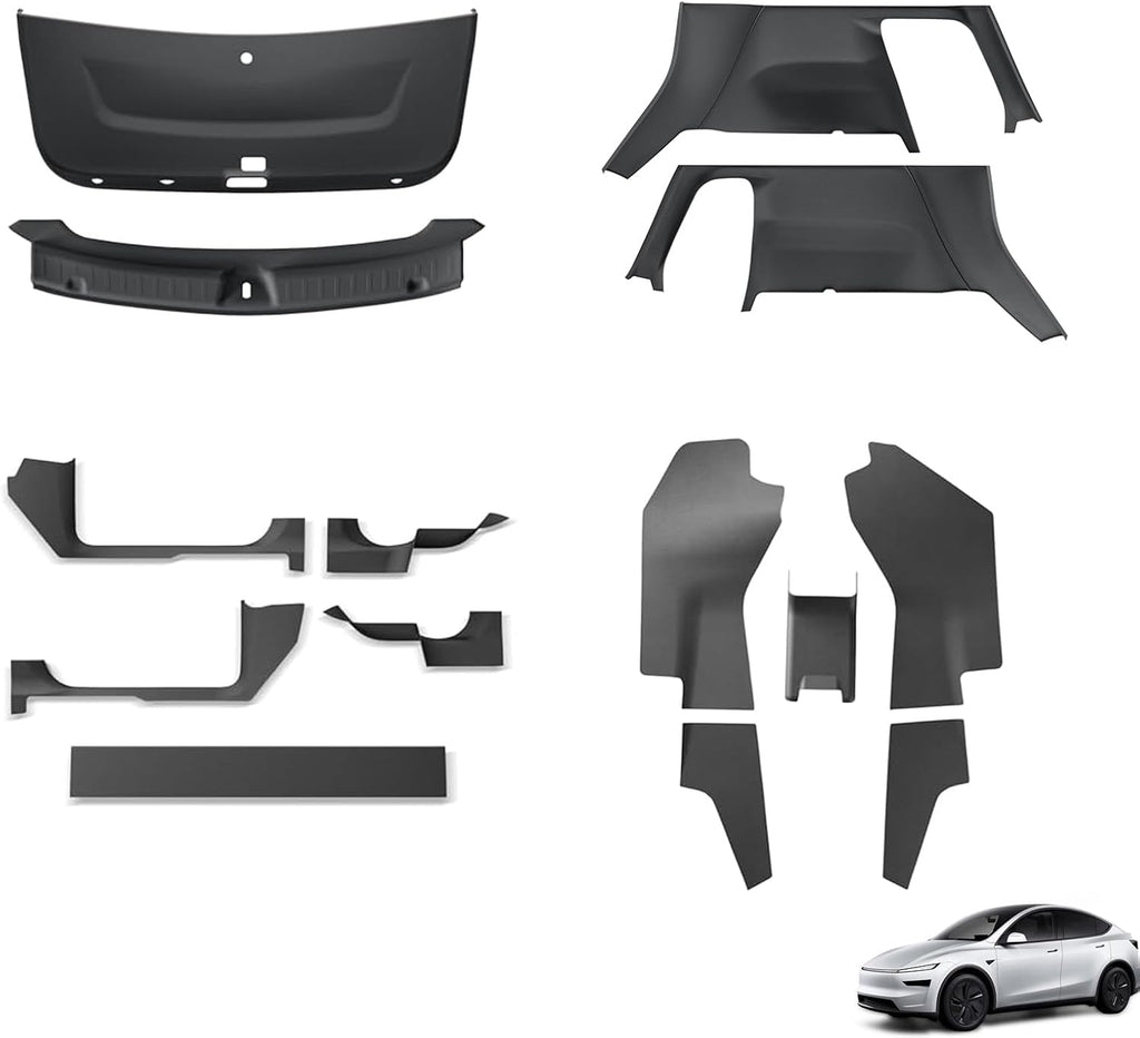 LUCKEASY Fit for Tesla Model Y Juniper 2025 2026 Front & Back Door Threshold Strip& Anti-Kick Pad|Rear Trunk Side Protective Cover|Trunk Tailgate Mat|Rear Bumper Guard