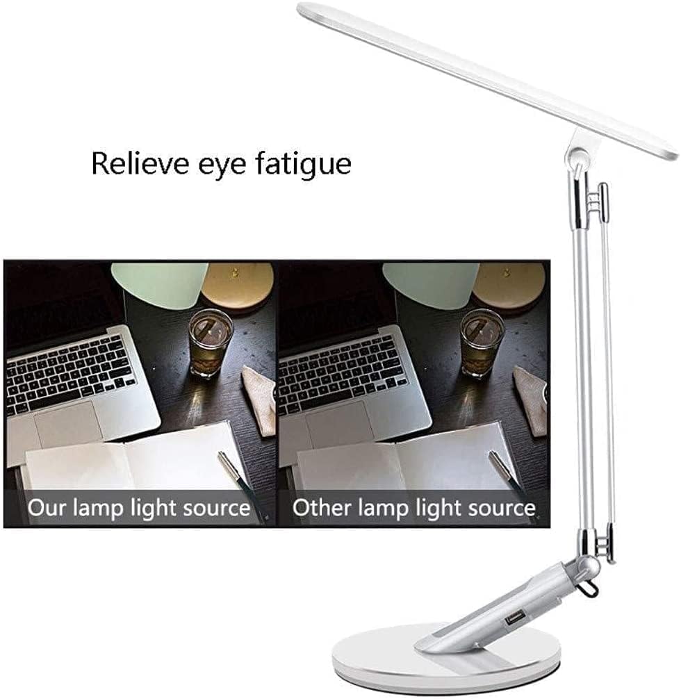 Desk Lamp 7-Speed Dimming Desk Lamp LED USB Interface Table Bedroom Office Study Reading with Eye Protection Lamps Eye Care(Silver)