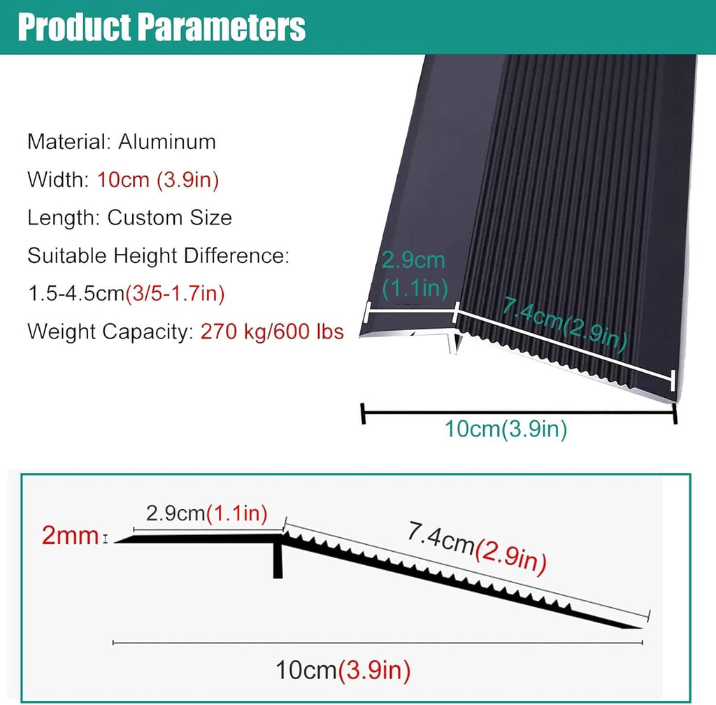 Extra Wide 4inch Floor Transition Strip For High Drop Threshold, Commercial Aluminum Non Slip Reducers Floor Edge Trim for Wood to Tile/ Laminate, 90-175cm Long ( Color : Dark red , Size : 105cm/41.3i