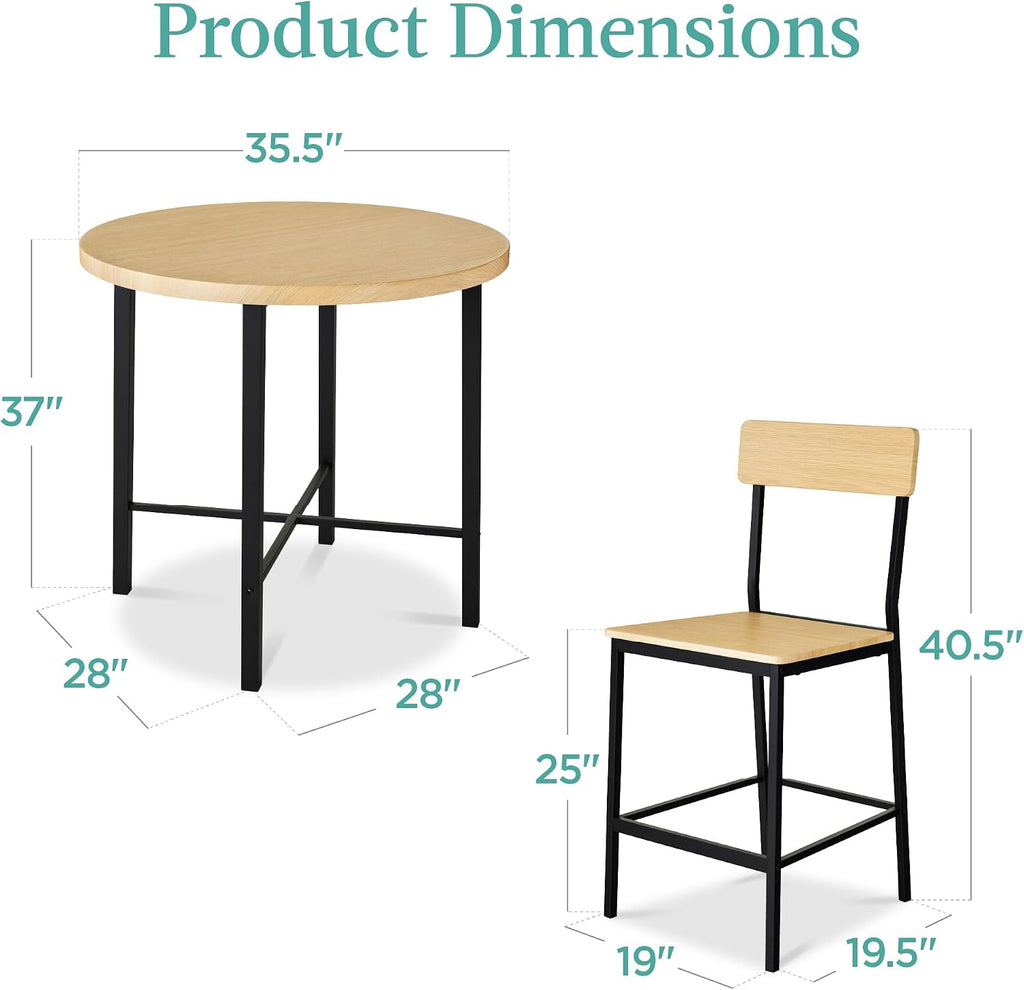 Best Choice Products 5-Piece Modern Round Counter Height Dining Set for Home Kitchen, Dining Room w/ 4 Chairs, 1.5in Thick Table - Natural
