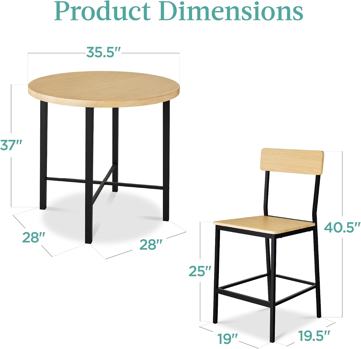 Best Choice Products 5-Piece Modern Round Counter Height Dining Set for Home Kitchen, Dining Room w/ 4 Chairs, 1.5in Thick Table - Natural