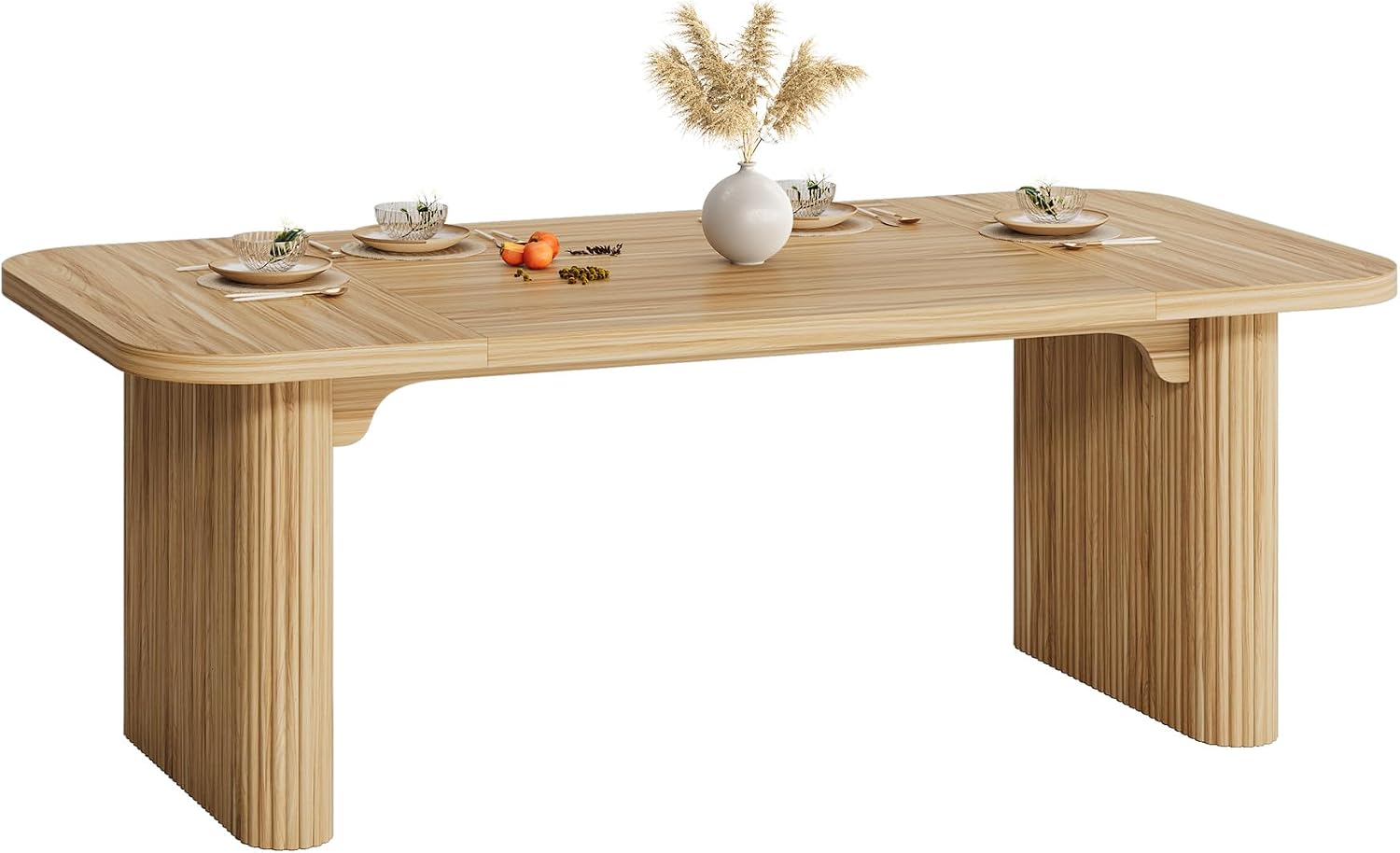 Tribesigns Modern Dining Table for 6 People, 62-Inch Natural Wood Kitchen Table with Double Robust Pedestal, Long Rectangle Wooden Dinner Table for Dining Room