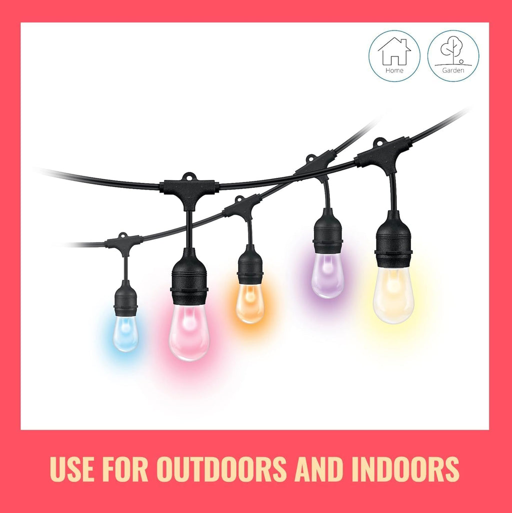 WiZ Connected 48FT Color Changing Outdoor String Lights - Water and Weatherproof - Adapter Included - Control with Wiz Connected App - Works with Voice Control