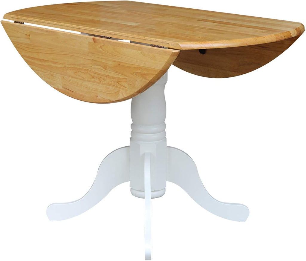 42' Round Dual Drop Leaf Pedestal Dining Table, Solid Wood, Easy Assembly, 20mm Top Thickness, Kitchen/Dining Room, Includes Two 9' Drop Leaves, Durable Parawood Construction, Unfinished
