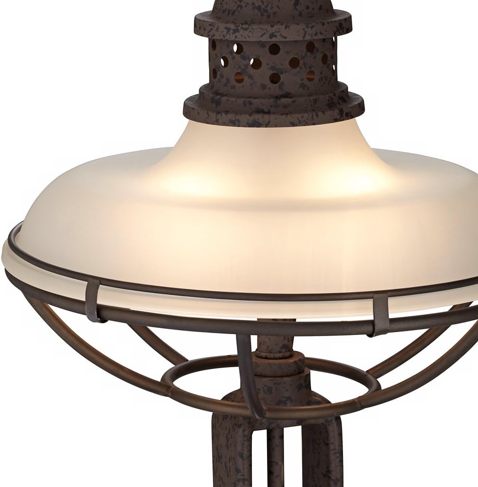 Franklin Iron Works Rustic Farmhouse Industrial Vintage Style Table Lamp Open Cage 26.5' High Rust Bronze Brown Half Dome Glass Shade Decor for Living Room Bedroom House Bedside Nightstand Home