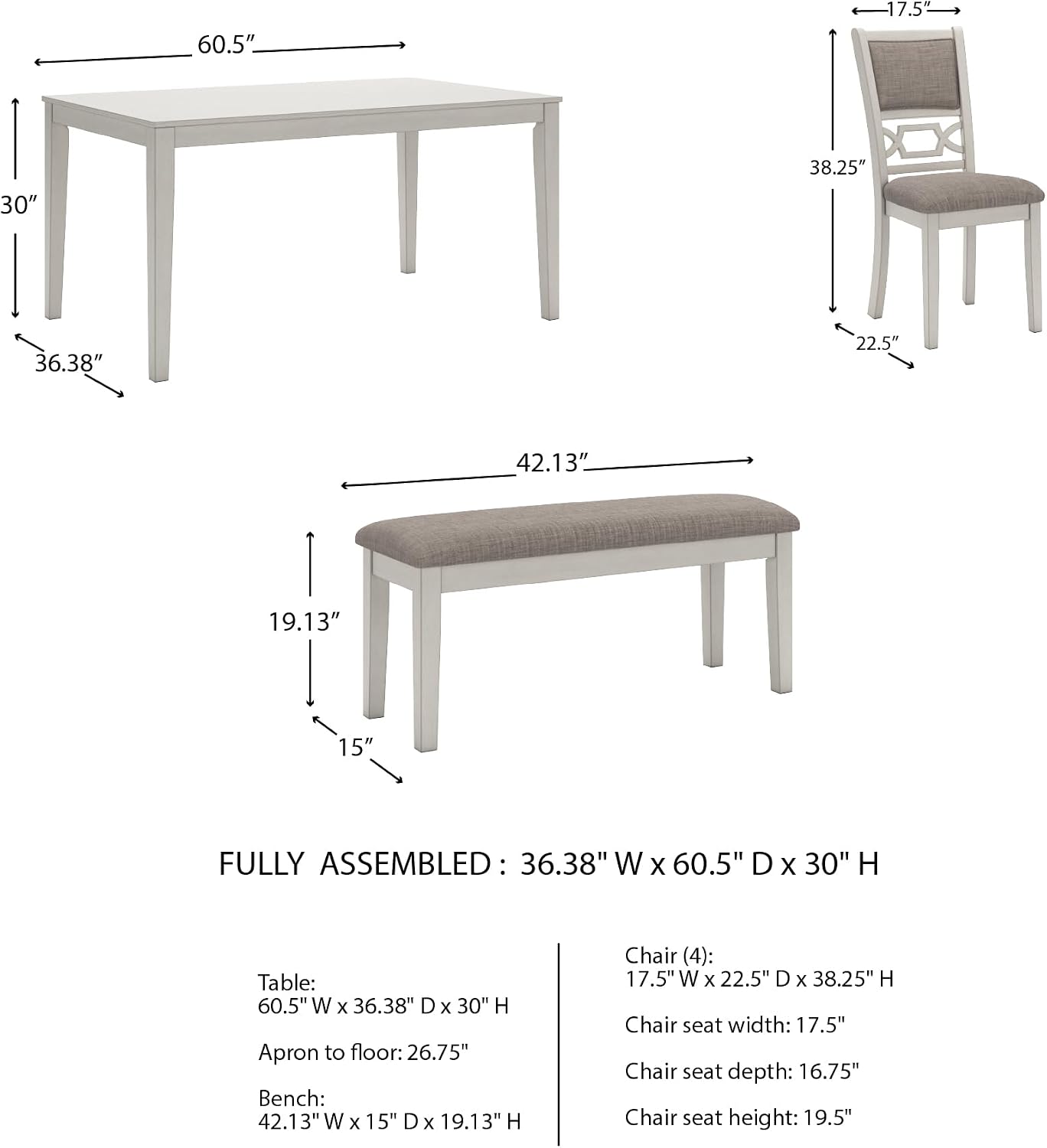 Signature Design by Ashley Erinberg Casual Dining Table with 4 Armless Upholstered Chairs and Bench, Set of 6, White & Light Gray