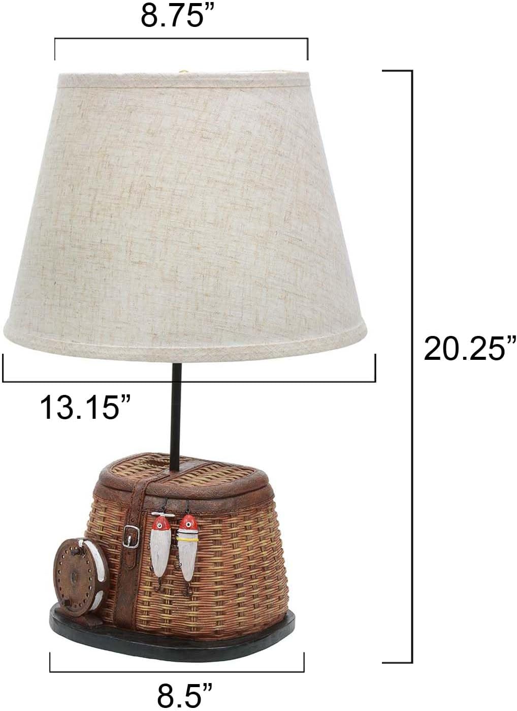 BLACK FOREST DECOR Fishing Creel Accent Lamp - Rustic Lodge Table Lamp with Woven Look - 20.25' x 13.15'