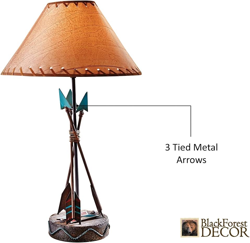 BLACK FOREST DECOR Southwest Arrow Table Lamp – Rustic 26' Cabin Desk Light with Turquoise Accents