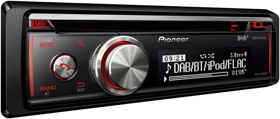 Pioneer DEH-X8700DAB-AN 1 DIN Car Radio CD Tuner with FM and DAB+, Bluetooth, MP3, USB and AUX Input, RGB - Lighting, Bluetooth, Smart Sync App, 5 Band Equalizer, Includes DAB Antenna