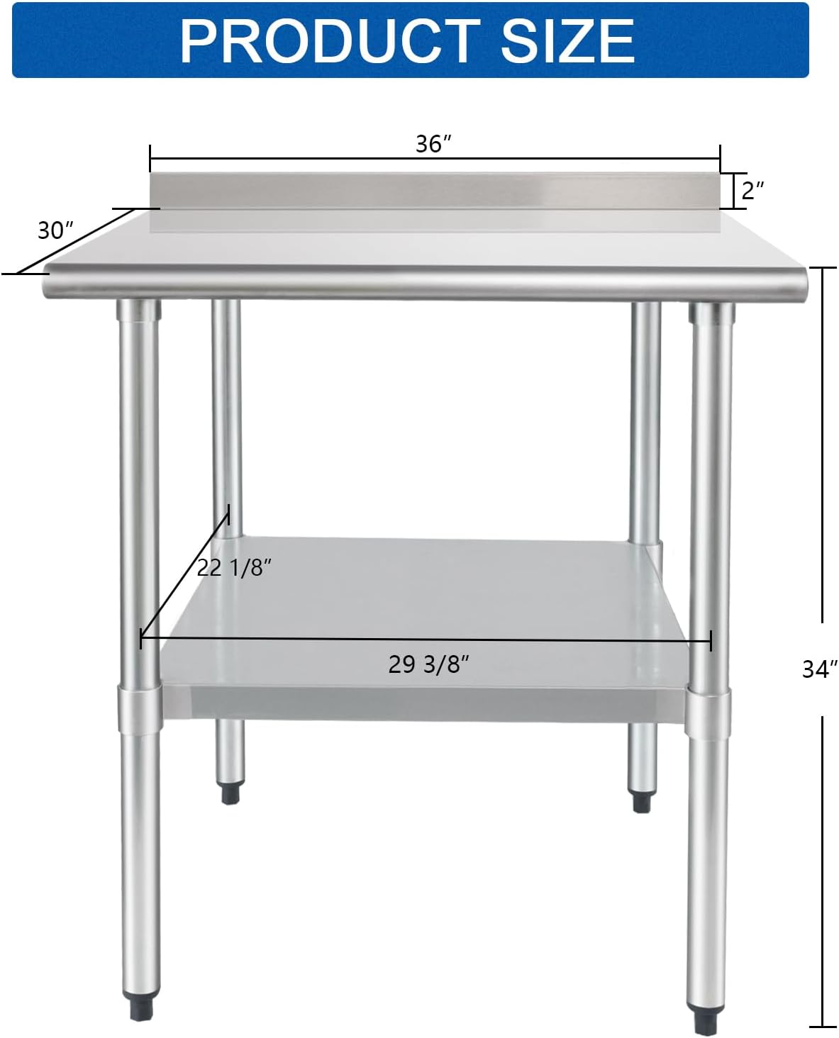 HARDURA Stainless Steel Table Prep Work Table 30 x 36 Inches NSF Heavy Duty Commercial with Undershelf and Backsplash for Food Prep