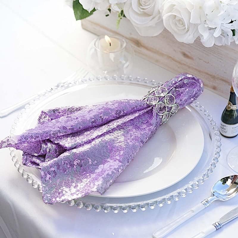 50 pcs 20-Inch Lavender Sequins Napkins - for Wedding Party Restaurant Holiday Dinner