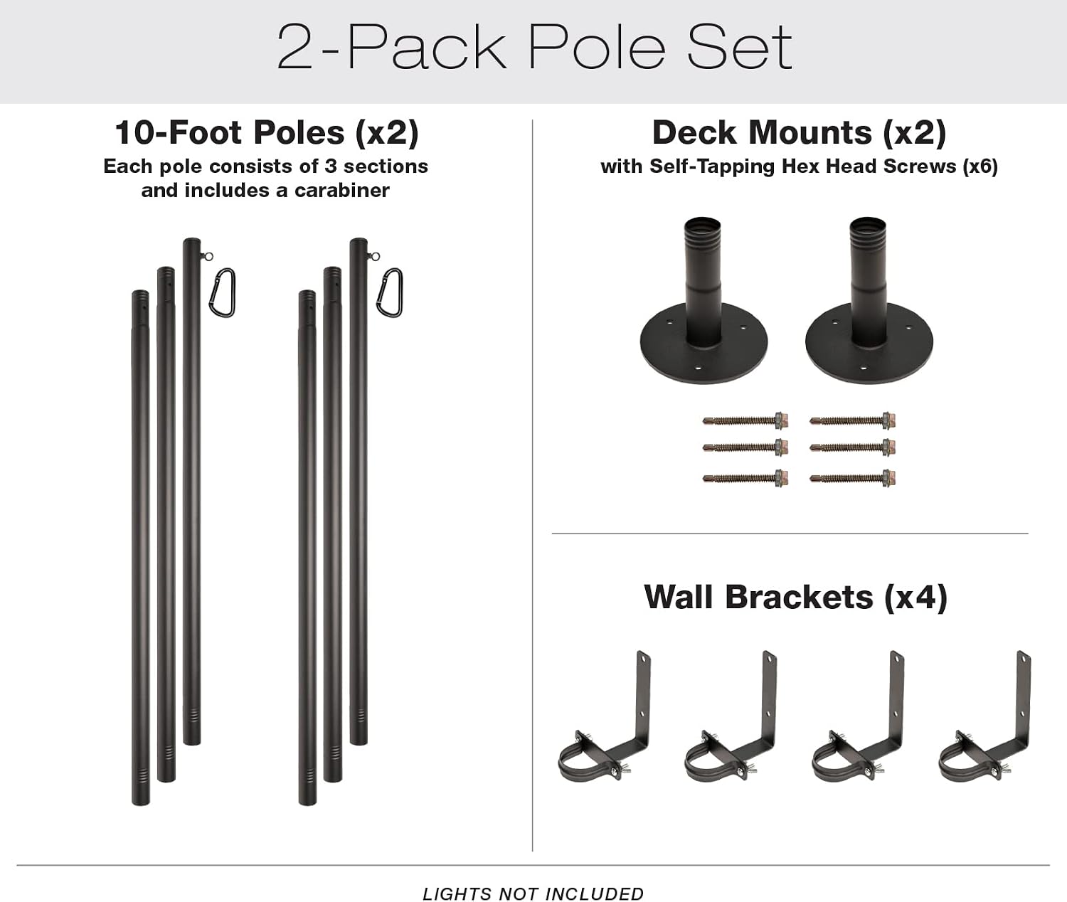 EXCELLO GLOBAL PRODUCTS Premium String Light Poles - 2 Pack - Extends to 10 Feet – Deck Mount (Wood/Concrete)