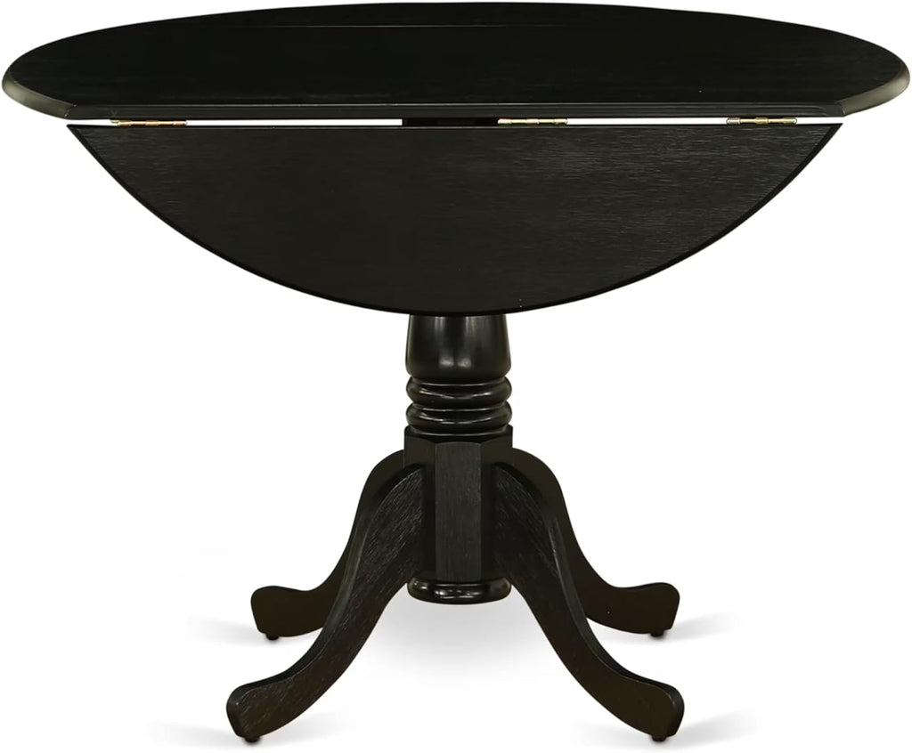 East West Furniture DLT-ABK-TP Dublin Dining Table - a Round Wooden Table Top with Dropleaf & Pedestal Base, 42x42 Inch, Wirebrushed Black
