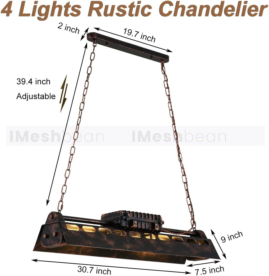iMeshbean Industrial Steampunk Chandelier Pool Table Ceiling Light Fixture Wrought Iron Pendant Lamp for Bar Kitchen Island Dinging Room