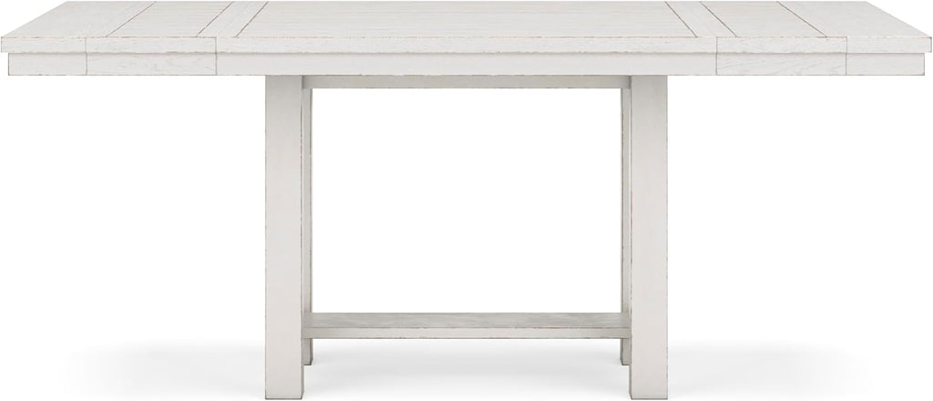 Signature Design by Ashley Robbinsdale Farmhouse Distressed Counter Height Dining Extension Table with Trestle Base, Planked Effect and 2 Removable End Leaves, White