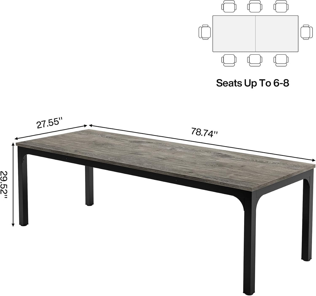 Tribesigns Dining Table for 8, 78-Inch Large Narrow Long Rectangular Kitchen Dinner Table, 8 Seat Rustic Wood Dining Table for Dining Room (Gray+Black)