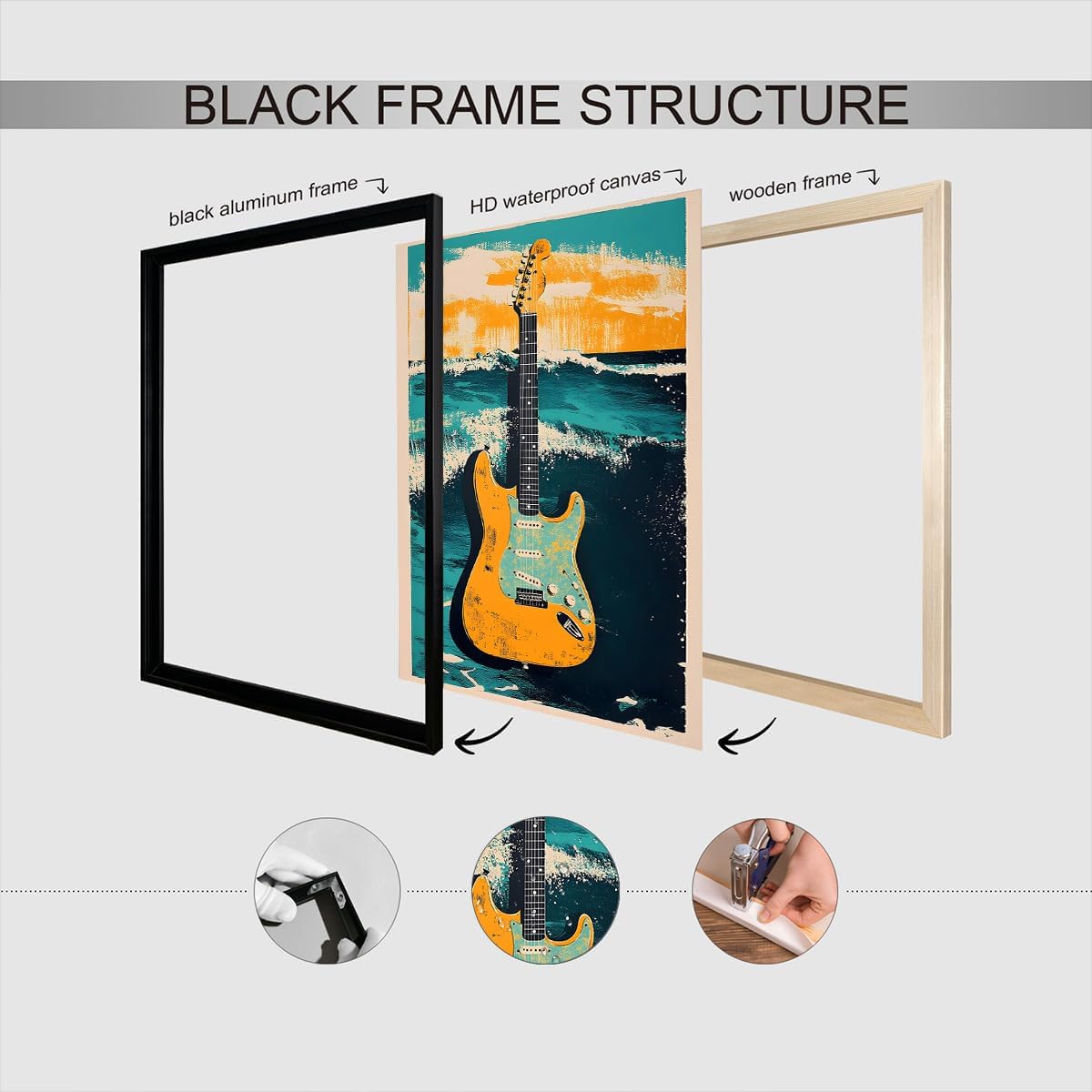 Vintage Music Guitar Poster Electric guitar on the sea Canvas Wall Art Modern Creative Watercolor Abstract Artwork Prints Painting For Living Room Bedroom Office Wall Decor 24x36in Framed