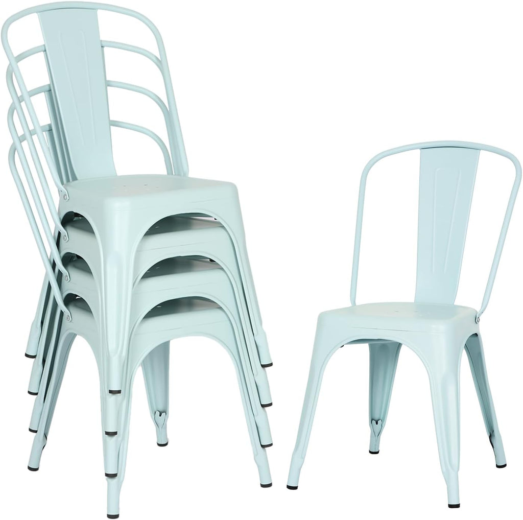 FDW | Set of 4 Metal Dining Chairs | Blue | Stackable Tolix Side Chairs with Backrest | Scratch-Resistant | Non-Slip Feet | Indoor/Outdoor Use | 330 lbs Capacity | Ideal for Kitchen & Restaurant