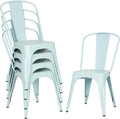 FDW | Set of 4 Metal Dining Chairs | Blue | Stackable Tolix Side Chairs with Backrest | Scratch-Resistant | Non-Slip Feet | Indoor/Outdoor Use | 330 lbs Capacity | Ideal for Kitchen & Restaurant