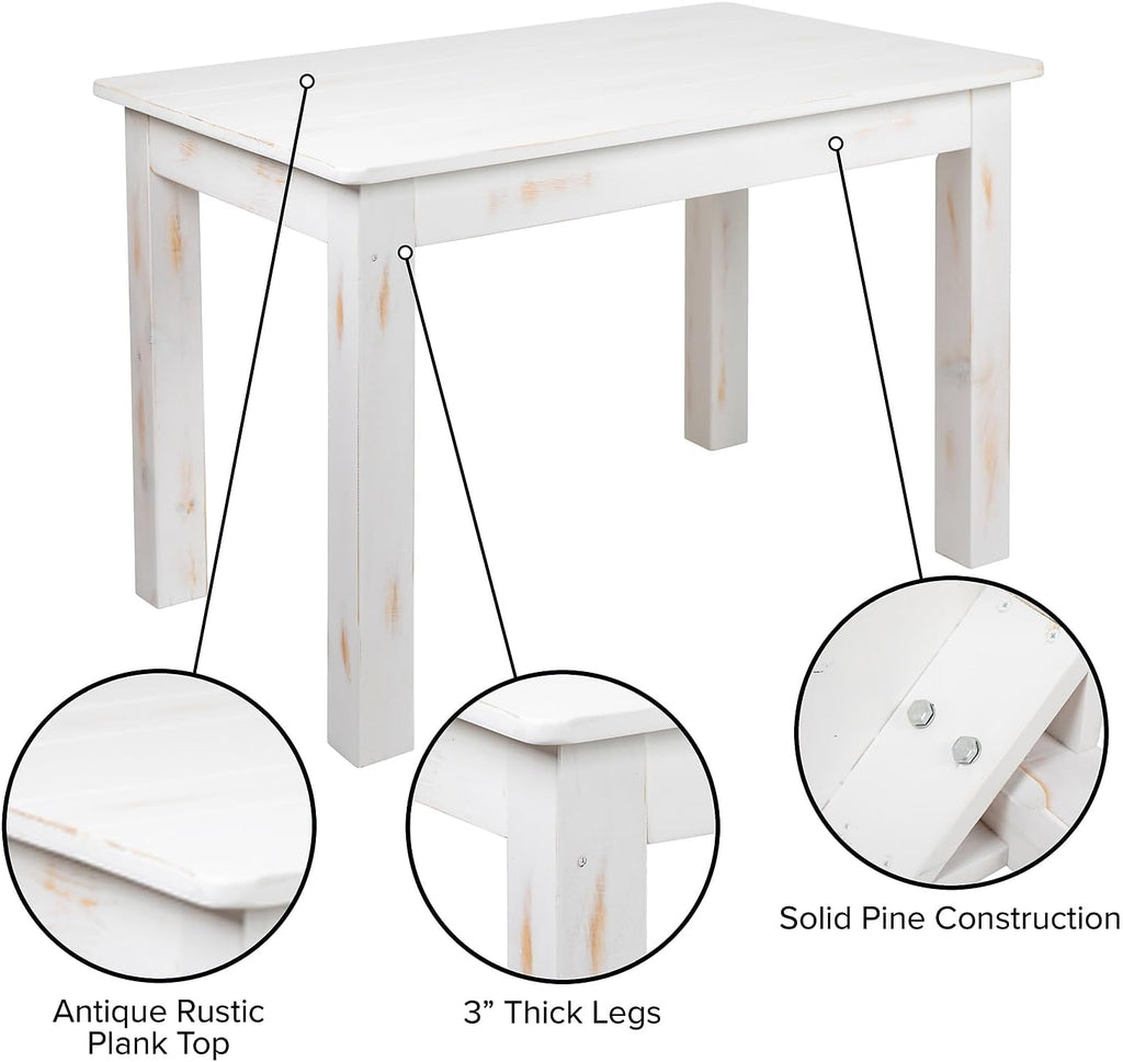 Flash Furniture HERCULES Series 46' x 30' Rectangular Antique Rustic White Solid Pine Farm Dining Table