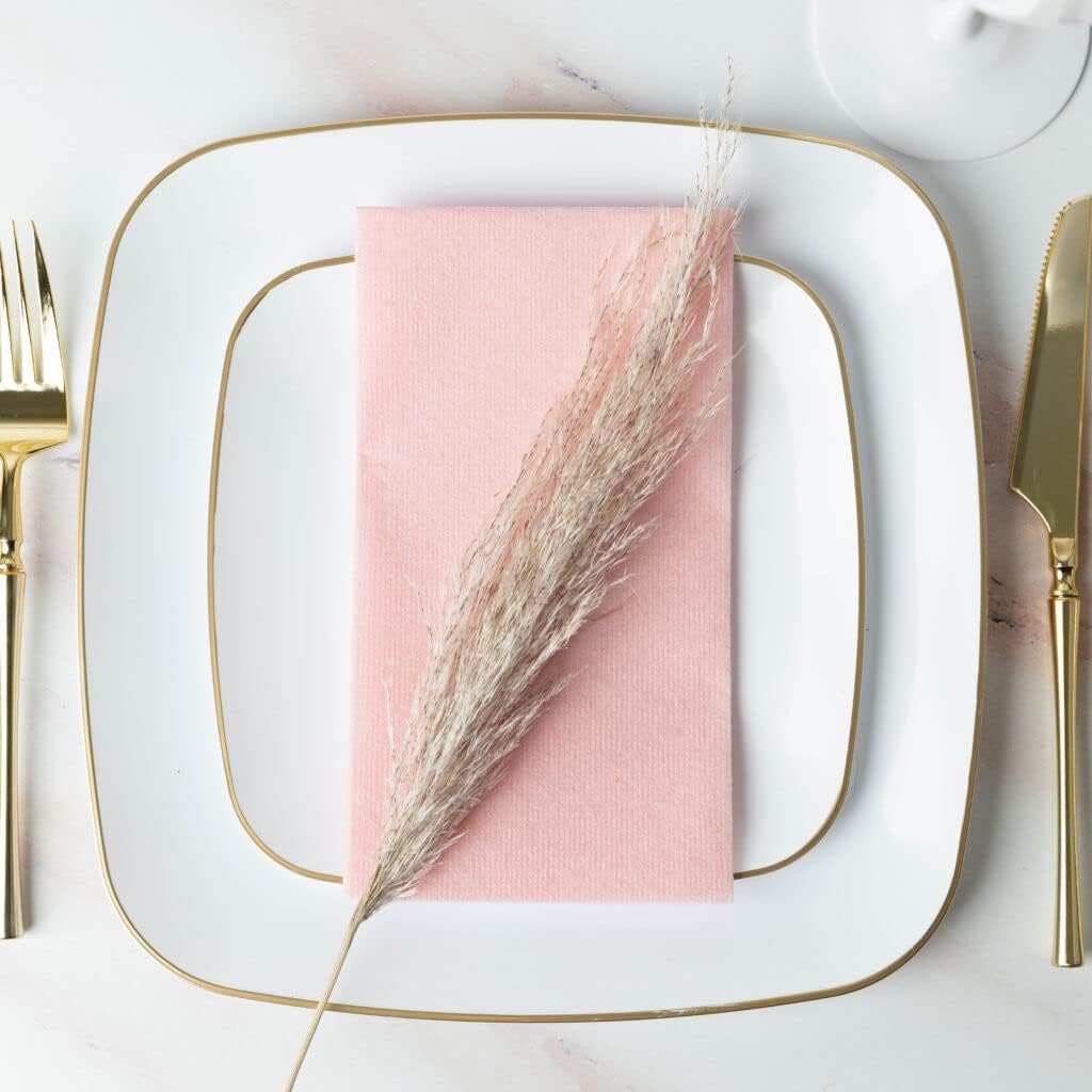 Pink Cloth Like Dinner Napkins - 1/6 Fold 12'x16' Single Use Linen Feel Disposable Guest Towels, Absorbent, Soft, Elegant, Bathroom Hand Towel, Party, Weddings, Napkins, Tablesetting, Receptions (480)
