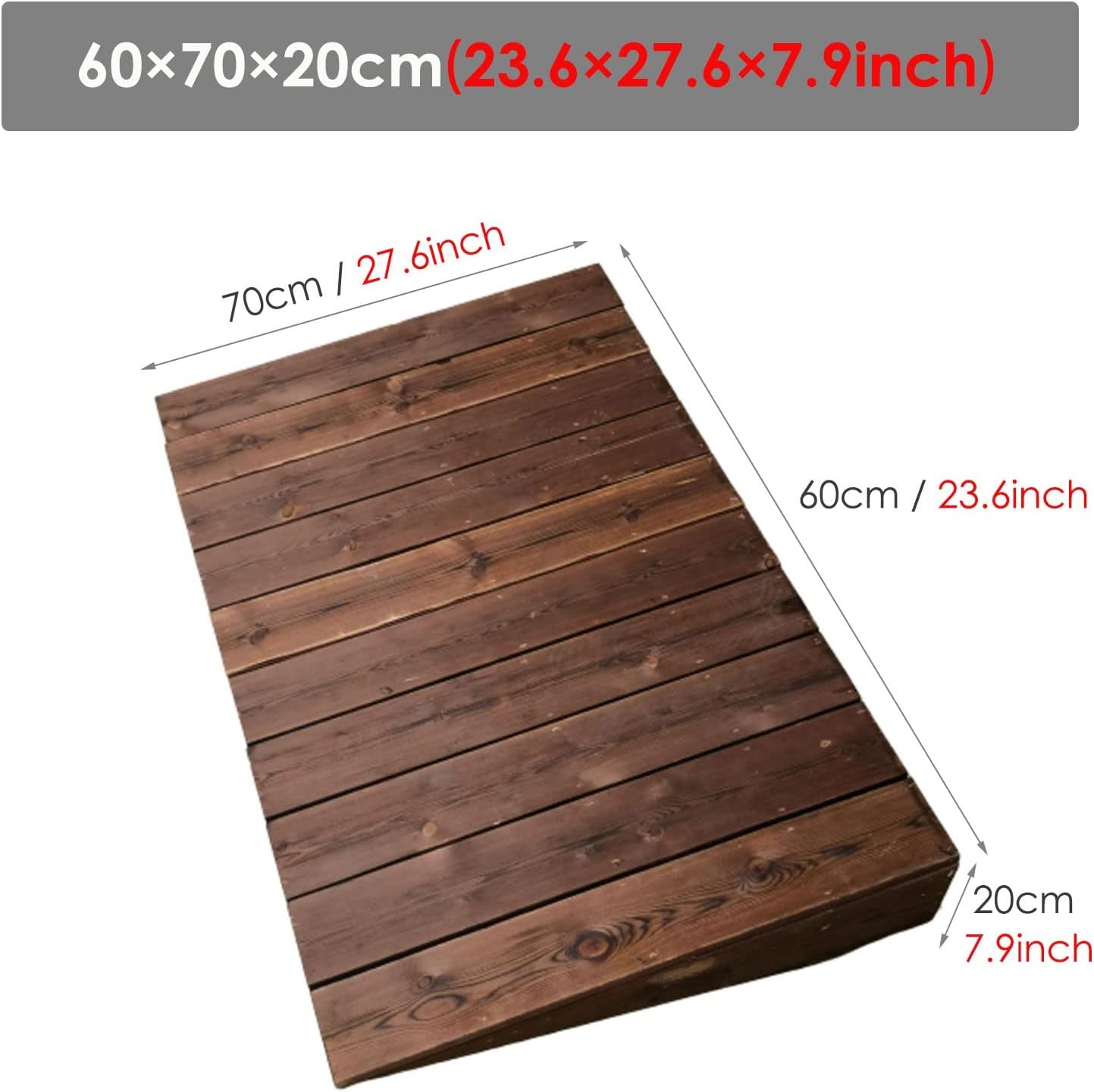 JYDQM Portable Driveway Ramp Doorways Threshold Ramps, Wooden Entry Ramp for Home/Front Door, 4/7/8/10 Inch Rise Non-Slip Wheelchair Ramps for Elderly(Size:60x70x20cm/23.6x27.6x7.9inch)