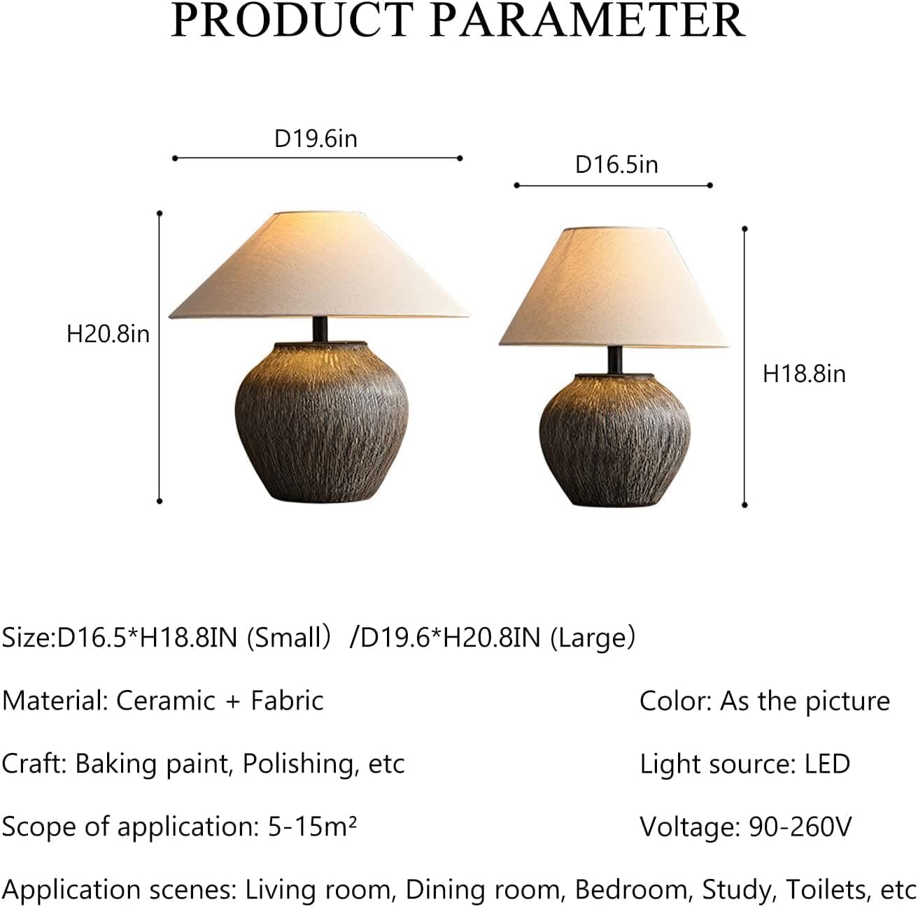 Rustic Farmhouse Table Lamp 20.8' Neutral Ceramic Table Lamp Brown White Checkered Ceramic with Linen Drum Shade Decor Bedside Nightstand for Living Room Bedroom (Small)