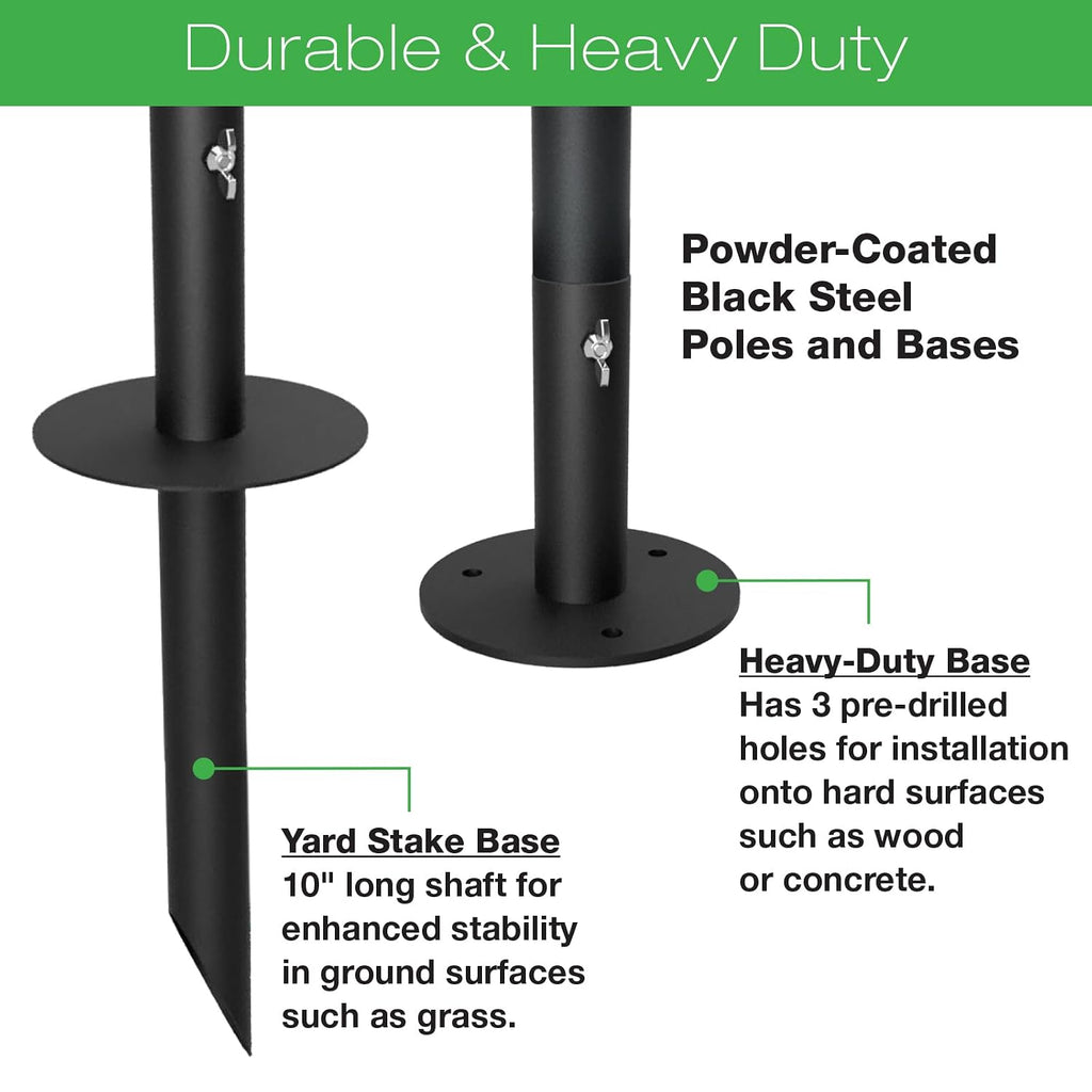 EXCELLO GLOBAL PRODUCTS Bistro String Light Poles - 2 Pack - Extends to 10 Feet - Universal Mounting Options Included with 50 ft. of G40 LED Lights (50 Lights)