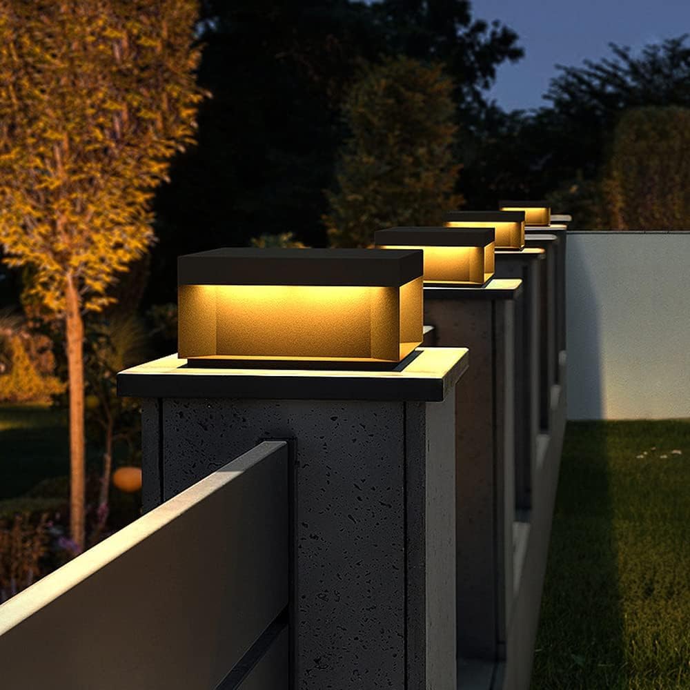 Black Pillar Lamps - 11.81In Square Outdoor Post Lights Modern Patio Pole Table Lamps High Light LED Path Lights Waterproof Die-cast Aluminum Gate Deck Stigma Lantern For Park Entrance Fence Decor